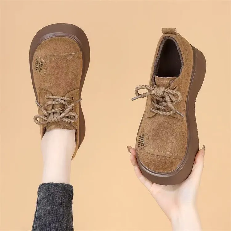 厚底增高乐福鞋女2025秋季新款时尚百搭系带圆头舒适显脚小勃肯鞋