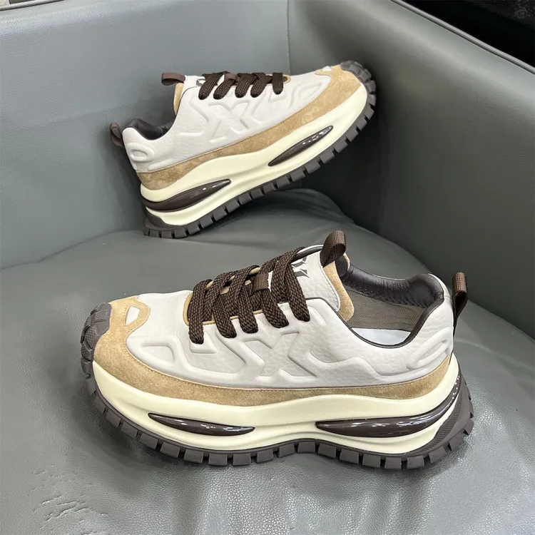 MOCCSOCC透气休闲男鞋2025秋冬真皮加绒保暖老爹鞋增高厚底运动鞋