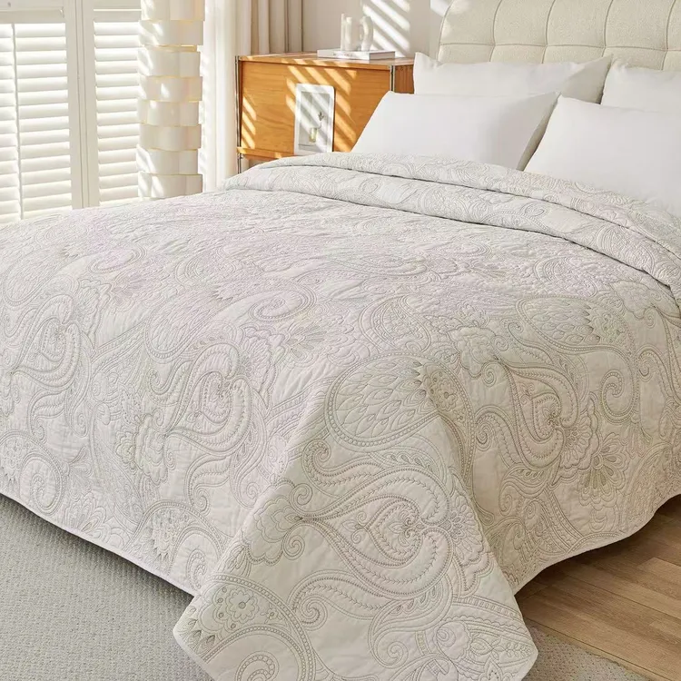 纯棉刺绣230*250绣花被床盖四季双层复古欧式法式加厚床单沙发巾