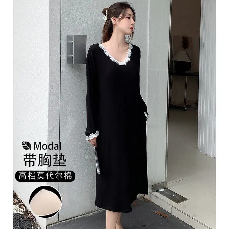 【2025新款】春秋季韩版睡衣套装女宽松简约时尚莫代尔家居服可外穿