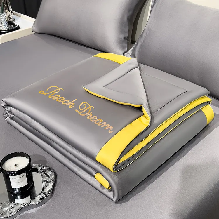 A类凉感冰丝刺绣夏凉被夏季空调被冰感轻奢高级丝滑裸睡被子床单