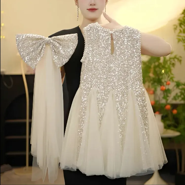 夏季女童蓬蓬裙公主裙重工亮片连衣裙女宝洋气女童主持人表演裙子