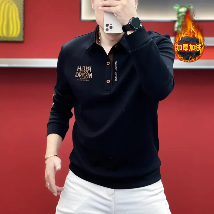 2025冬季男士长袖翻领卫衣百搭潮流韩版时尚休闲套头打底衫