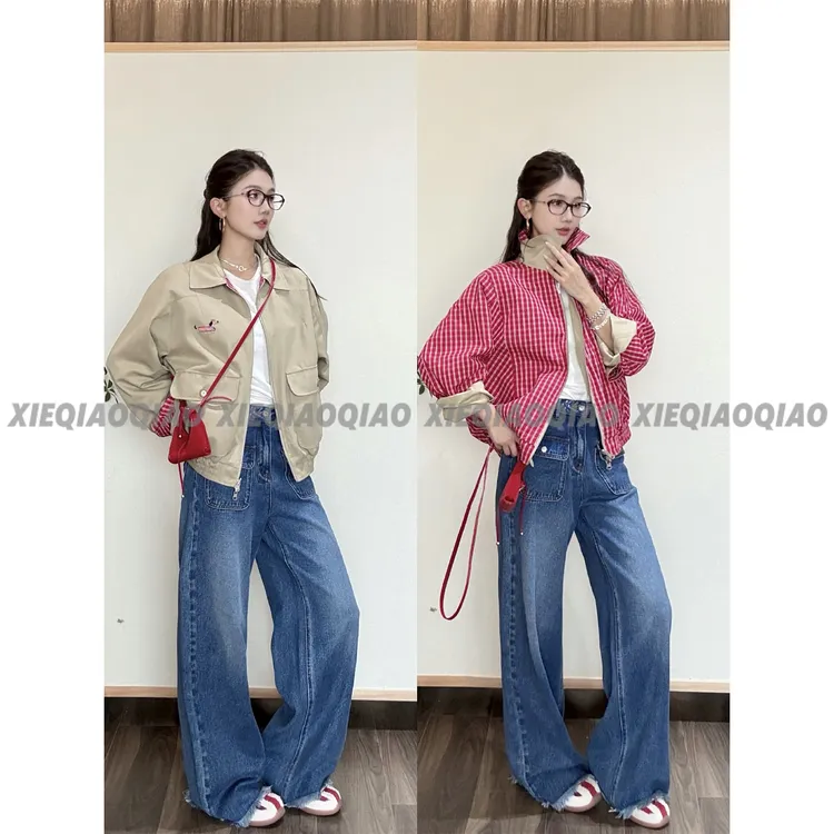 谢荞荞「铃铛狗狗」早秋新款两面穿腊肠狗刺绣双头拉链翻领夹克外套