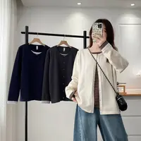 2025时尚百搭假两件条纹针织衫女长袖新款秋季穿搭收显瘦短款上衣