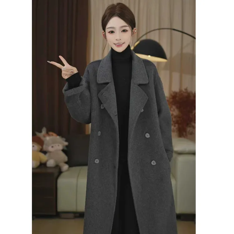 双面羊毛大衣宽松气质百搭时尚中长女秋冬小个子韩版西装领