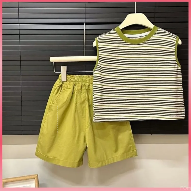 款男童夏季条纹套装男童短袖套装1岁男童夏季套装夏款男童无袖套