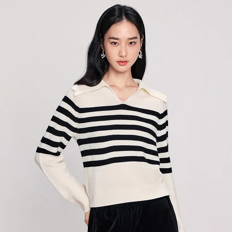 【慵懒海军风】复古条纹套头毛衣含羊毛DOUBLOVE贝爱2025冬季新款