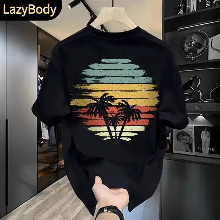【LazyBody】男士短袖t恤2025夏季休闲短袖男士纯棉圆领短袖t恤夏季