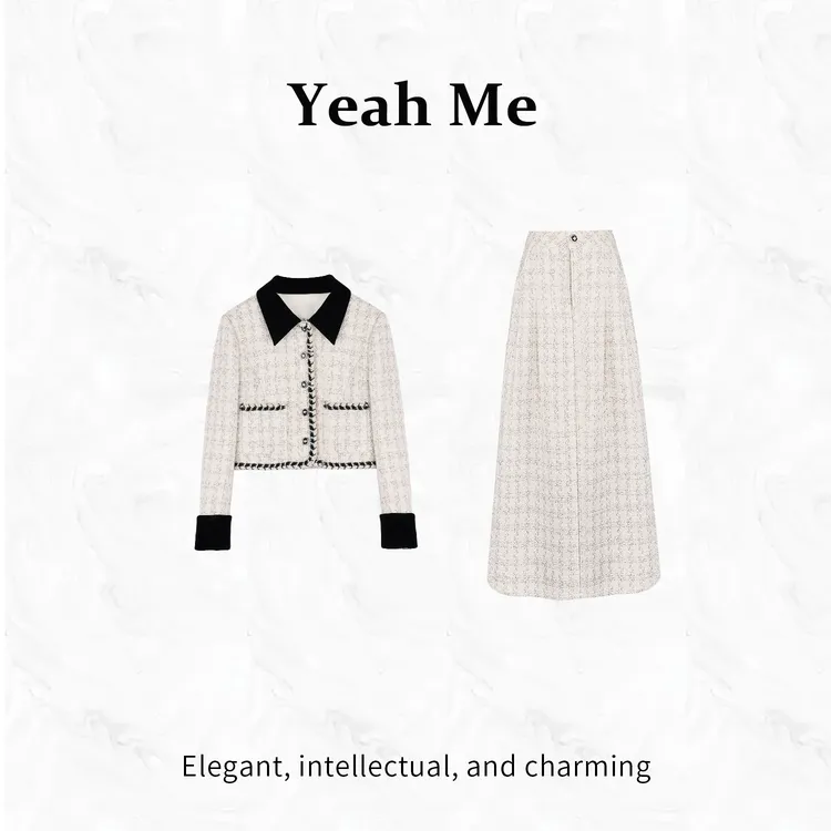 Yeah Me/也觅【雪落时分】秋季新款小香风轻奢雪花百搭半身裙套装女