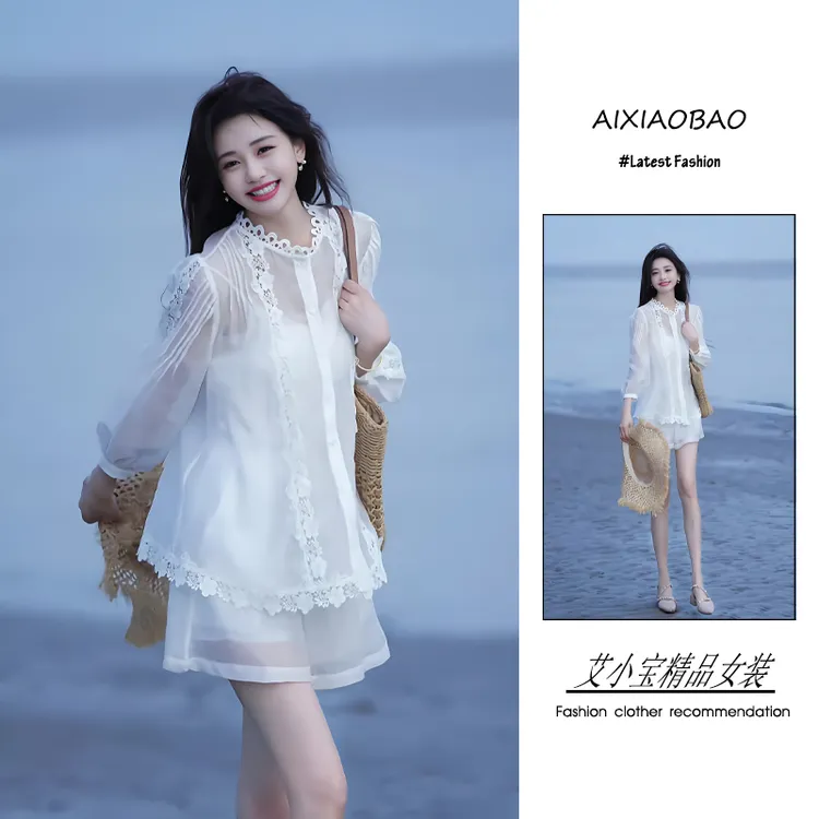 夏季2025年新款一整套女装韩系穿搭慵懒风气质防晒衬衫短裤两件套