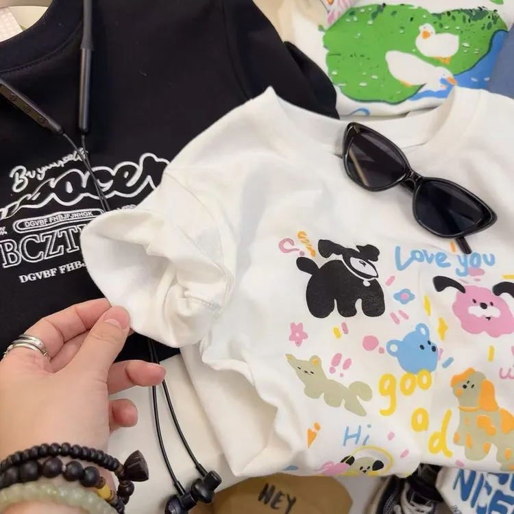 哪女T恤莱卡棉纯棉童儿童短袖吒纯棉短袖T女孩纯棉体恤恤夏季儿