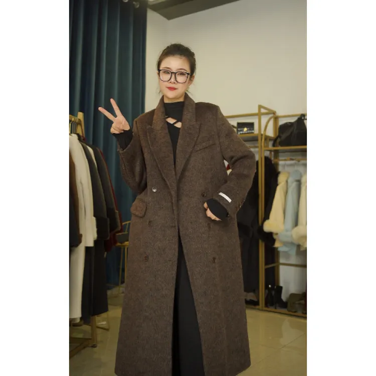 【27840】高端苏力长毛枪驳领长款秋冬保暖通勤办公经典羊毛大衣