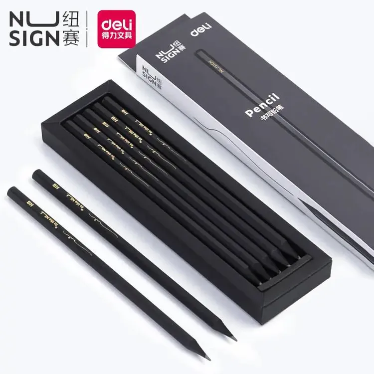 得力纽赛黑木铅笔高颜值简约小学生用HB六角杆写字铅笔舒适幼儿园