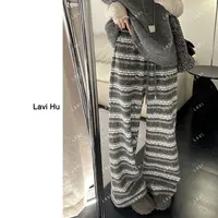 暮灰织影 条纹长裤休闲裤抽绳针织阔腿裤2650