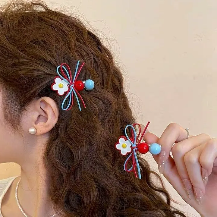【太阳花朵】韩国新款白色小花蝴蝶结压夹发夹甜美刘海侧边夹发饰