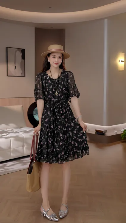 豆豆3【蝶恋花裙】 中袖蝴蝶连衣裙夏季时尚碎花裙子-CZ25159