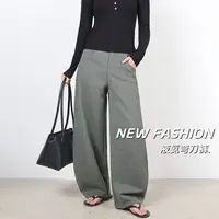 松弛高级感宽腰头斜切解构弯刀裤女秋冬显瘦垂感休闲卫裤阔腿裤