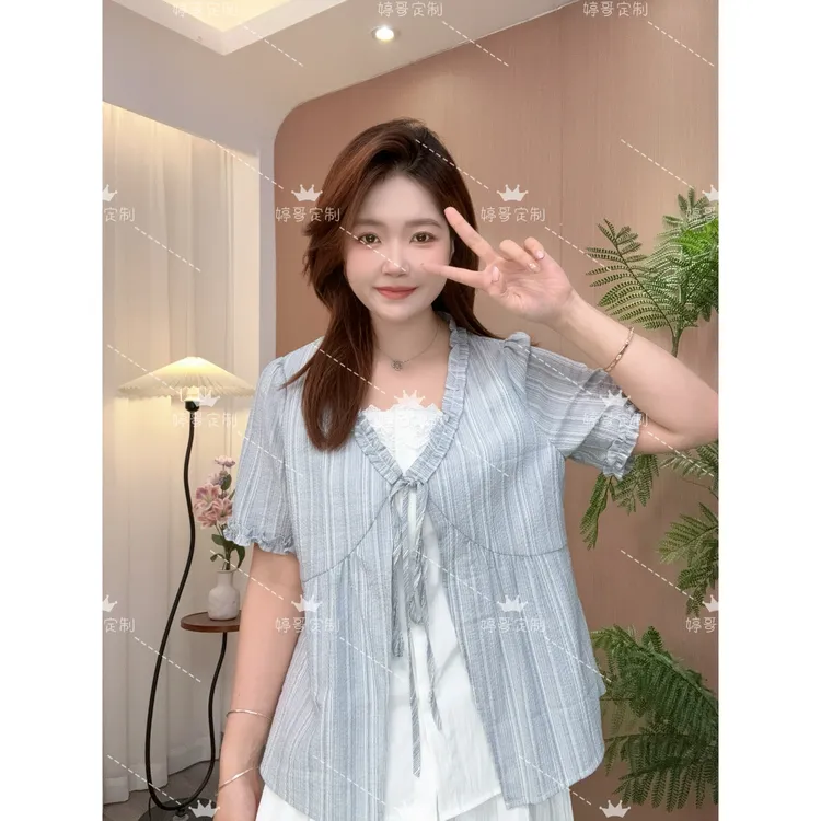 【 新款 婷哥定制 沙漠玫瑰】夏季温柔风设计感短袖上衣TGW41622