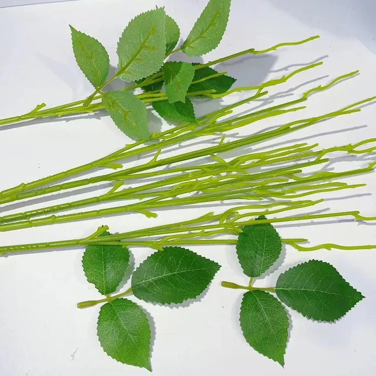 单支玫瑰花杆手工花玫瑰塑胶花杆diy绿色手工制作铁丝材料