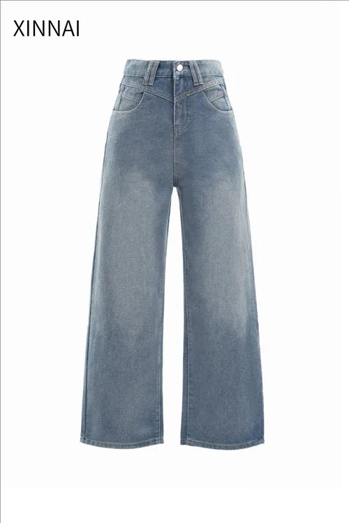 2025年秋冬新款女装宽松高腰牛仔裤麦穗星空纹美式休闲直筒裤