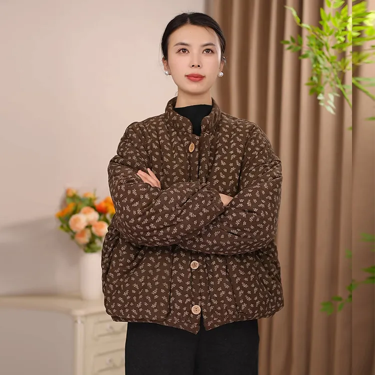 2025新款加绒加厚麻棉风上衣冬季保暖显瘦棉服韩版大口袋复古风