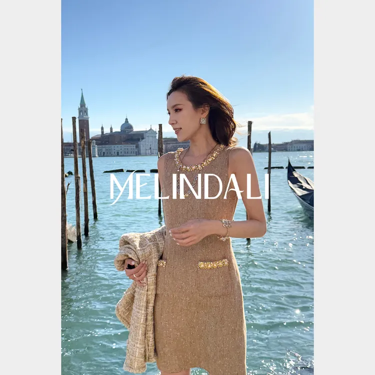 Melinda Li【太妃糖】梦颖私服贵气感流金咖定位郁金香绣花直筒半裙