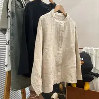 【美琪元选】棉麻外套 女士棉麻圆领外套 女短外套