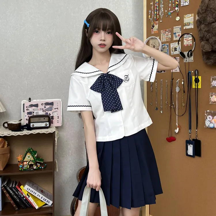 【奈冰月】星鸣鹿原创 小椿野 水手服山道线jk制服收腰校供日系百褶裙套装女