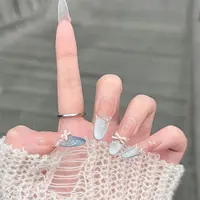 【蓝色精灵】细闪温柔风长尖法式美甲穿戴甲显白甜妹纯欲仙女风