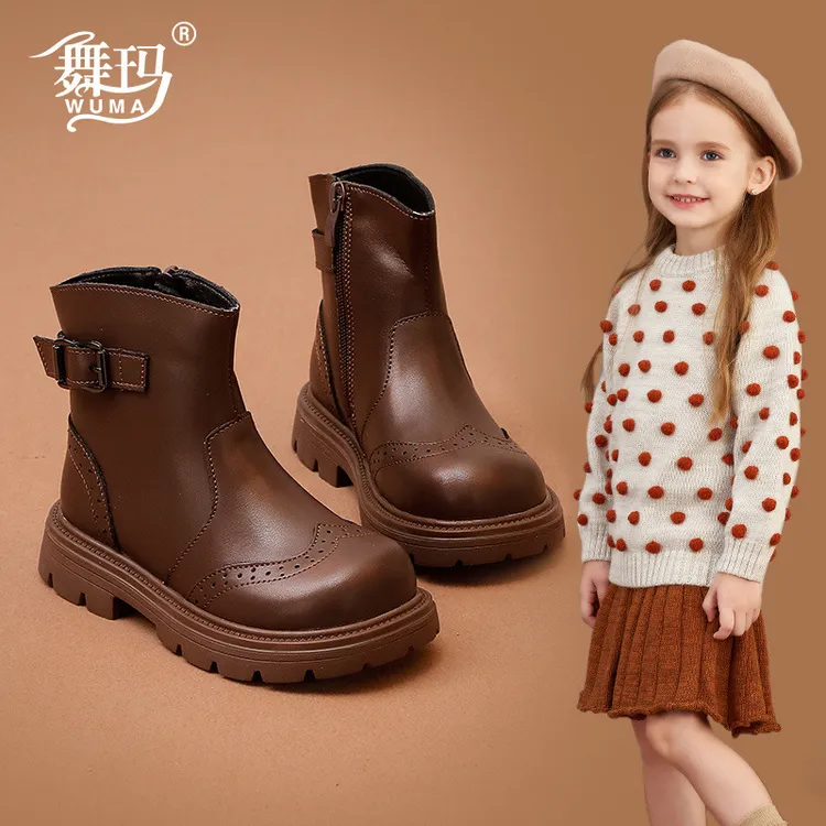 2025舞玛女童马丁靴儿童真皮短靴子新款宝宝秋冬季英伦冬款二棉鞋