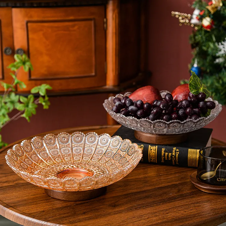 花边太阳花复古轻奢玻璃水果盘高级感客厅果盘家用茶几零食糖果盘