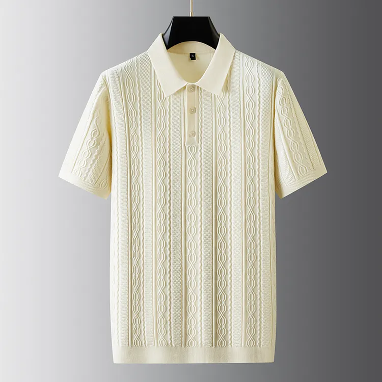 男士轻奢潮流修身提花时尚百搭翻领针织商务休闲POLO衫大码男装FP