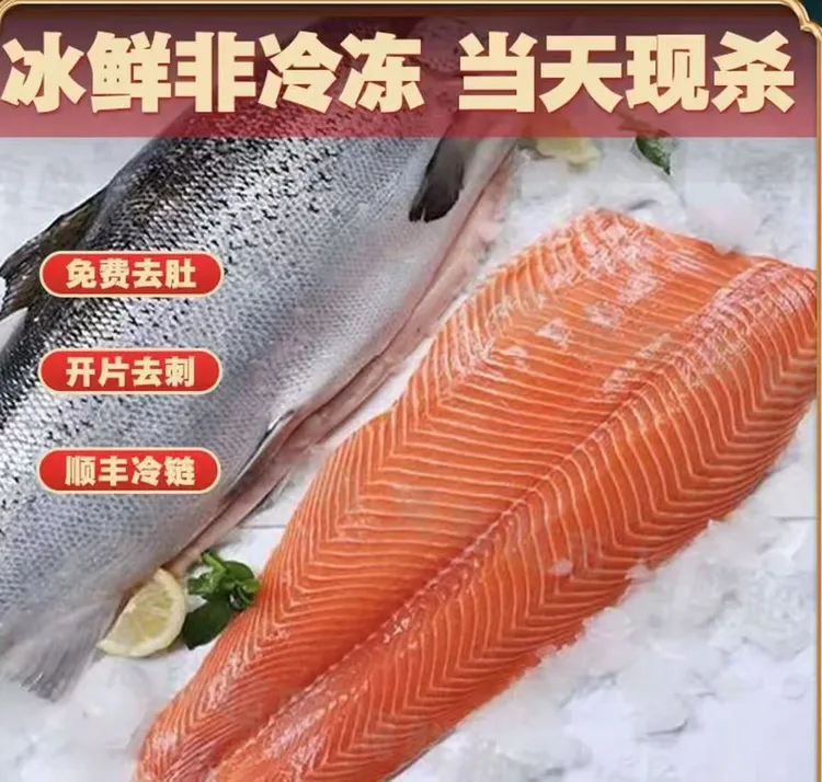 国产新疆三文鱼整条3-7斤冰鲜可开片拔刺适合刺身寿司送芥末酱油