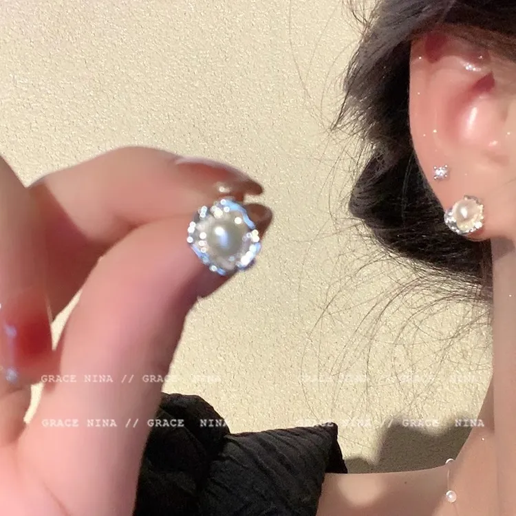 铜合金锆石耳饰 925银针不规则耳钉小众设计感耳环时尚高级个性耳