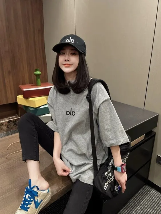 alo短袖T恤女2025新款立体logo高版本运动时尚潮纯棉印花上衣yoga