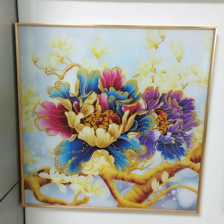 新款金饰画花开富贵牡丹花图案适合中式客厅卧室餐厅走廊过道装饰
