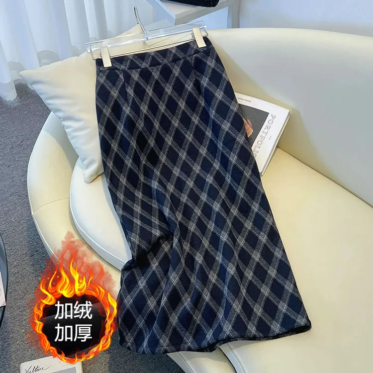 秋冬格子半身裙毛呢菱形格包臀中长韩系复古百搭气质设计感a字裙