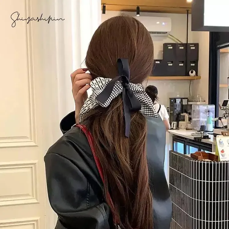 复古蝴蝶结方巾大肠发圈头饰发绳女日系小众高级感百搭低马尾发圈