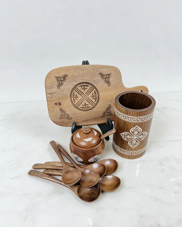 新款民族风相思木筷子筒盐盒小菜板礼盒套装复古风木制餐具套装