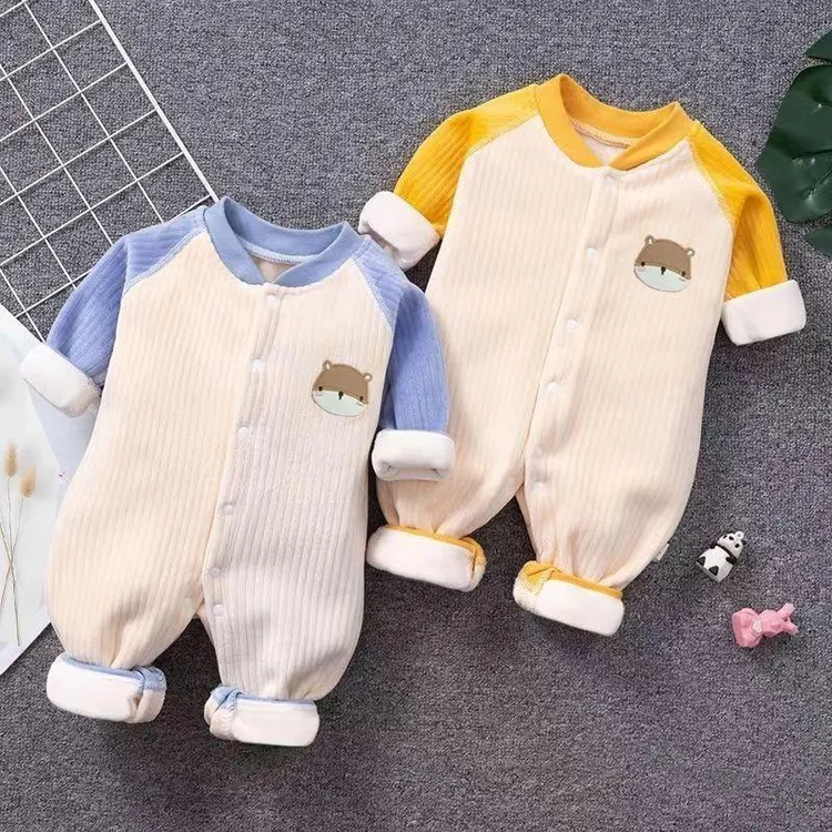 婴儿加绒连体衣秋冬款加厚保暖宝宝无骨哈衣男女爬服新生儿0到18