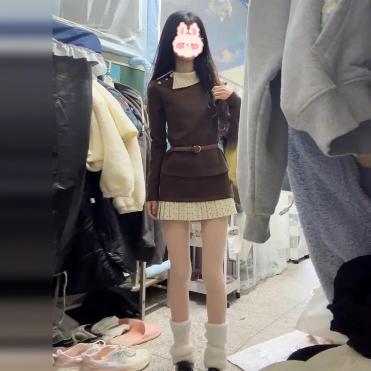 2025新款韩系针织连衣裙子女秋冬季富家千金穿搭内搭短裙两件套装