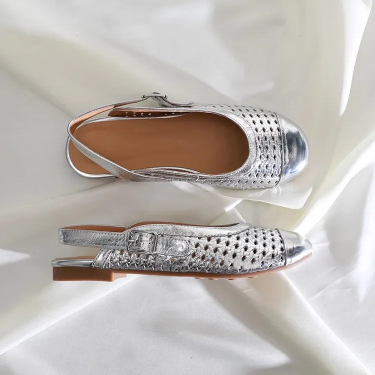 软牛皮断码清仓真皮法式镂空透气凉鞋女2025夏季新款平底包头女鞋