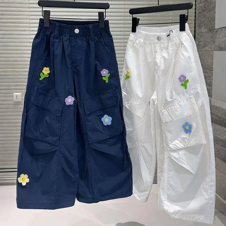 女童裤子儿童工装裤夏装2025新款薄款白色长裤洋气大童阔腿裤潮