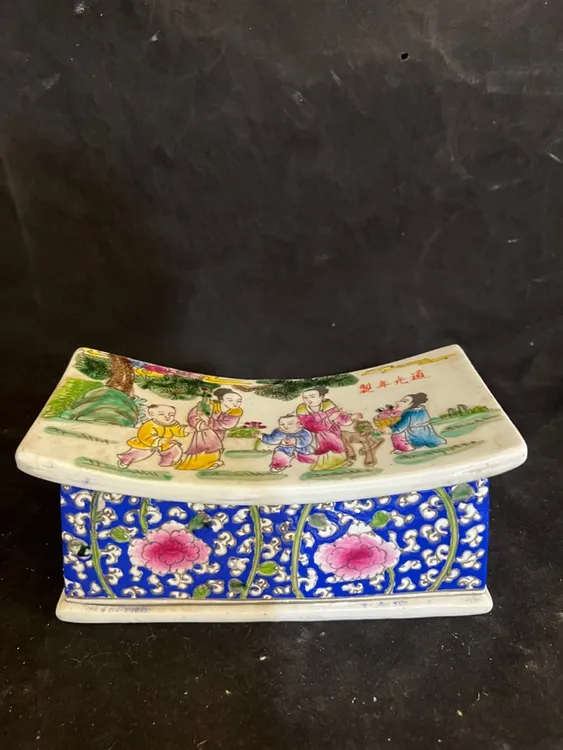 粉彩人物故事瓷枕陶瓷中式花纹彩绘