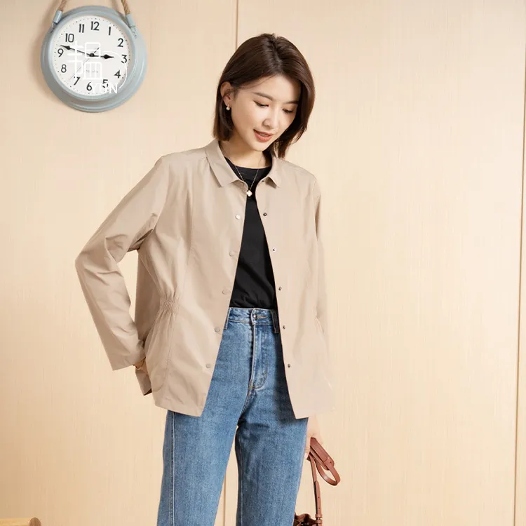 新款长袖通勤卡其色上衣小个子外套短款衬衣YUN韫气质春季衬衫女