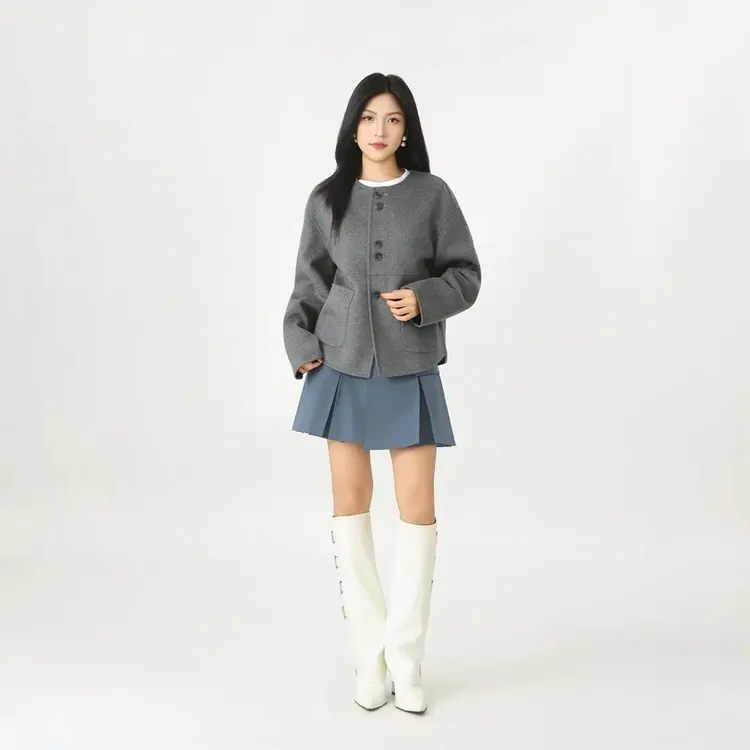 AMASS/540006阿玛施羊毛秋冬松弛感复古时尚大口袋显瘦毛呢外套女