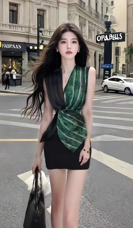 夏季新款轻奢优雅知性风V领修身收腰包臀连衣裙女小众高级氛围感