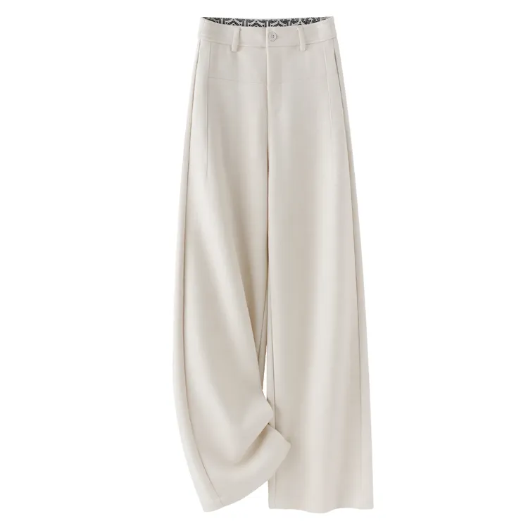 拉夏贝尔醋酸羊毛阔腿裤女新款秋季休闲裤高腰显瘦宽松直筒长裤子