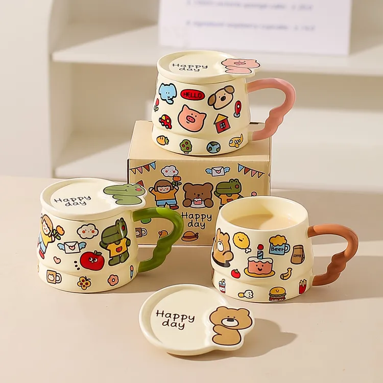 川岛屋马克杯带盖陶瓷杯子家用喝水杯高颜值可爱情侣办公室咖啡杯